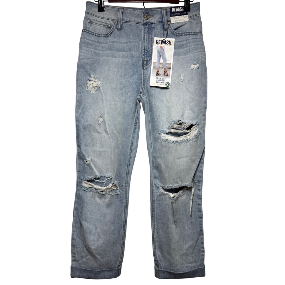 Rewash Straight‎ Crop Jeans High Rise Distressed 5/27 Blue
